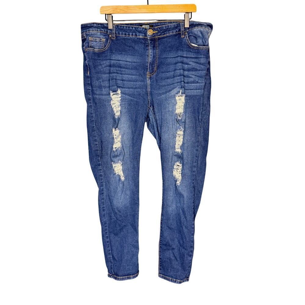 Jack David Womens Plus Size 20 Blue Denim Jeans Stretch Skinny Ripped Distressed
